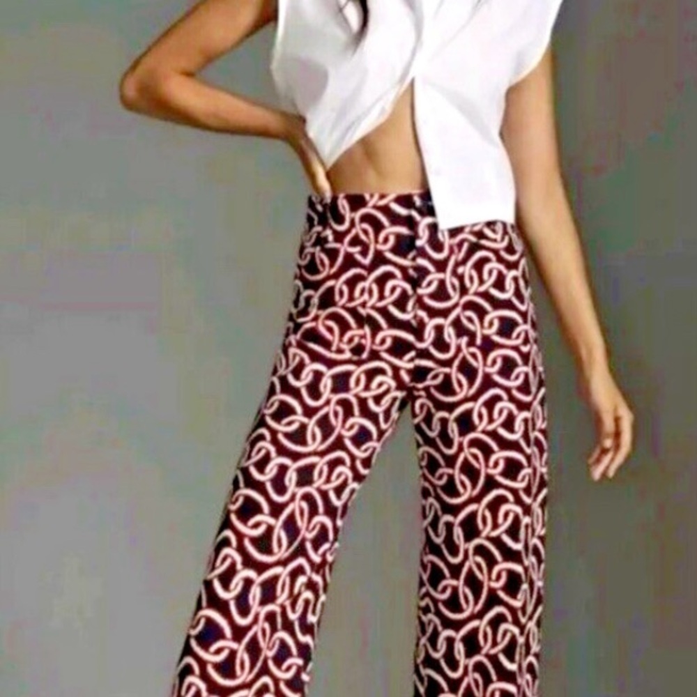 NWT!! Anthropologie Maeve Colette Blue, Red and White Chain Patterned Pants